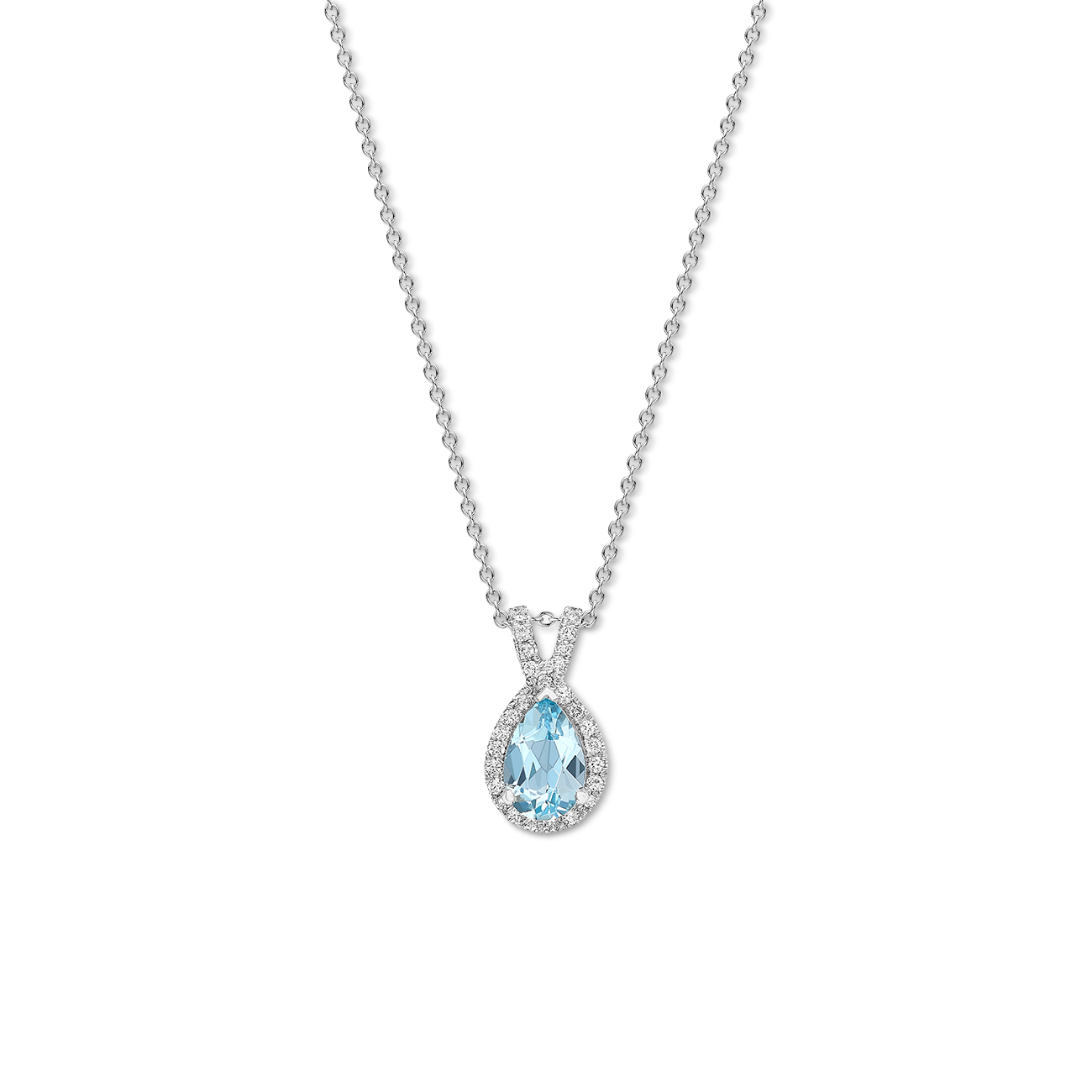 Drop shape aquamarine and diamond pendant