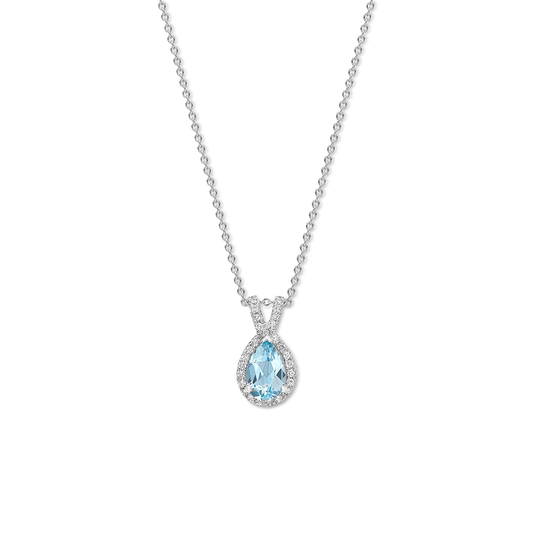 Drop shape aquamarine and diamond pendant