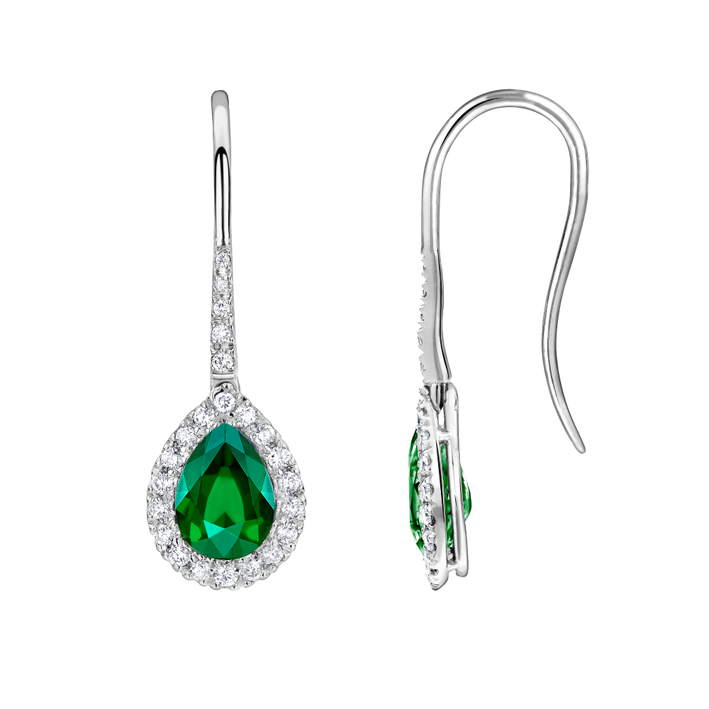 Emerald and diamond drop cluster earrings