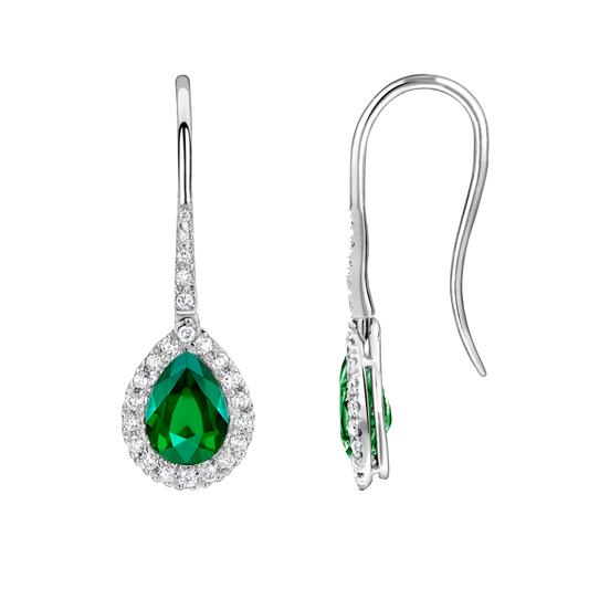 Emerald and diamond drop cluster earrings
