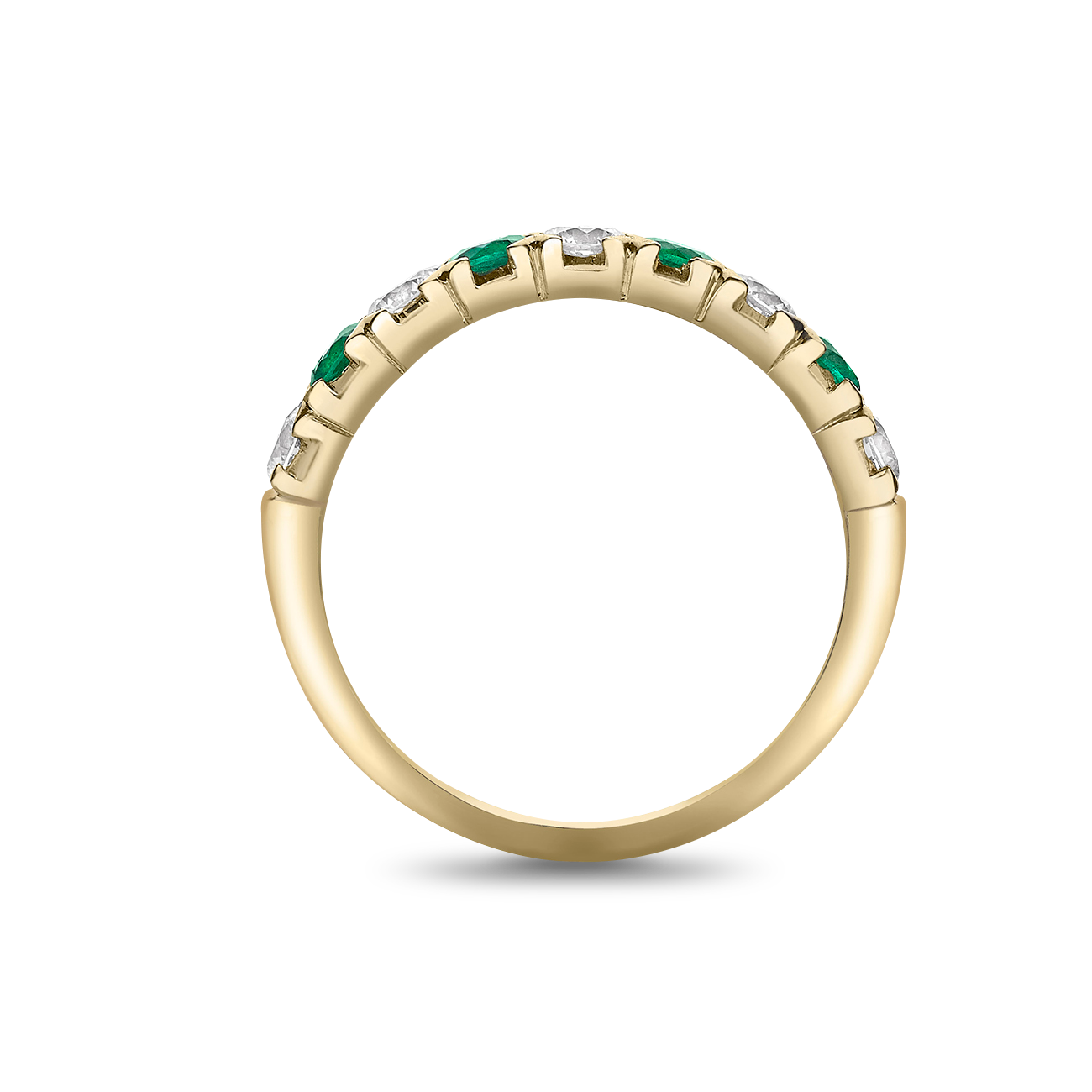Emerald and diamond V claw half eternity ring