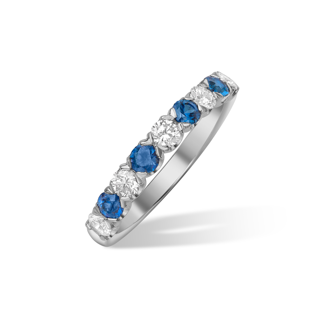 Sapphire and diamond V claw half eternity ring