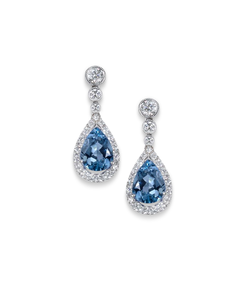 Aquamarine and diamond drop cluster earrings