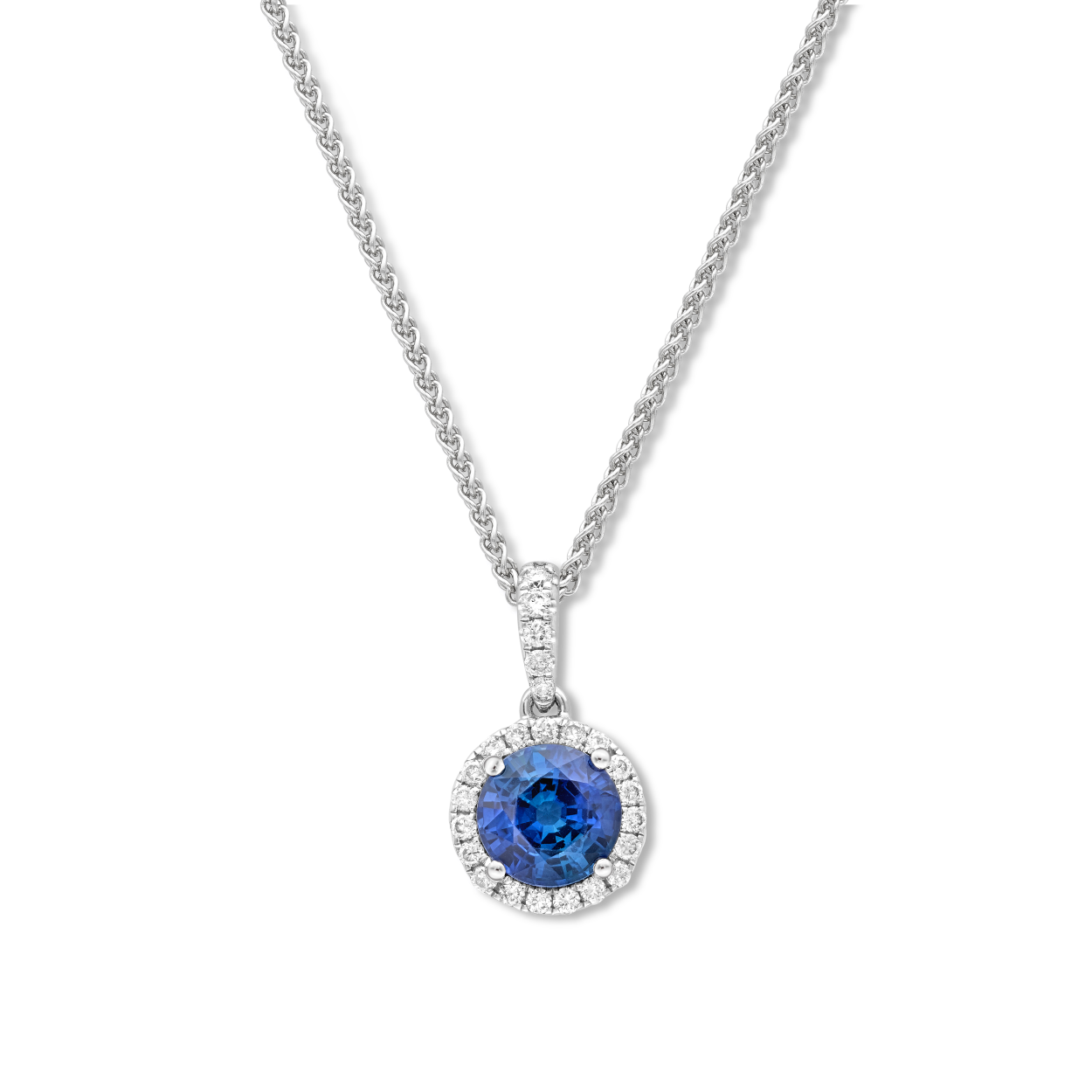 Blue sapphire and diamond cluster pendant