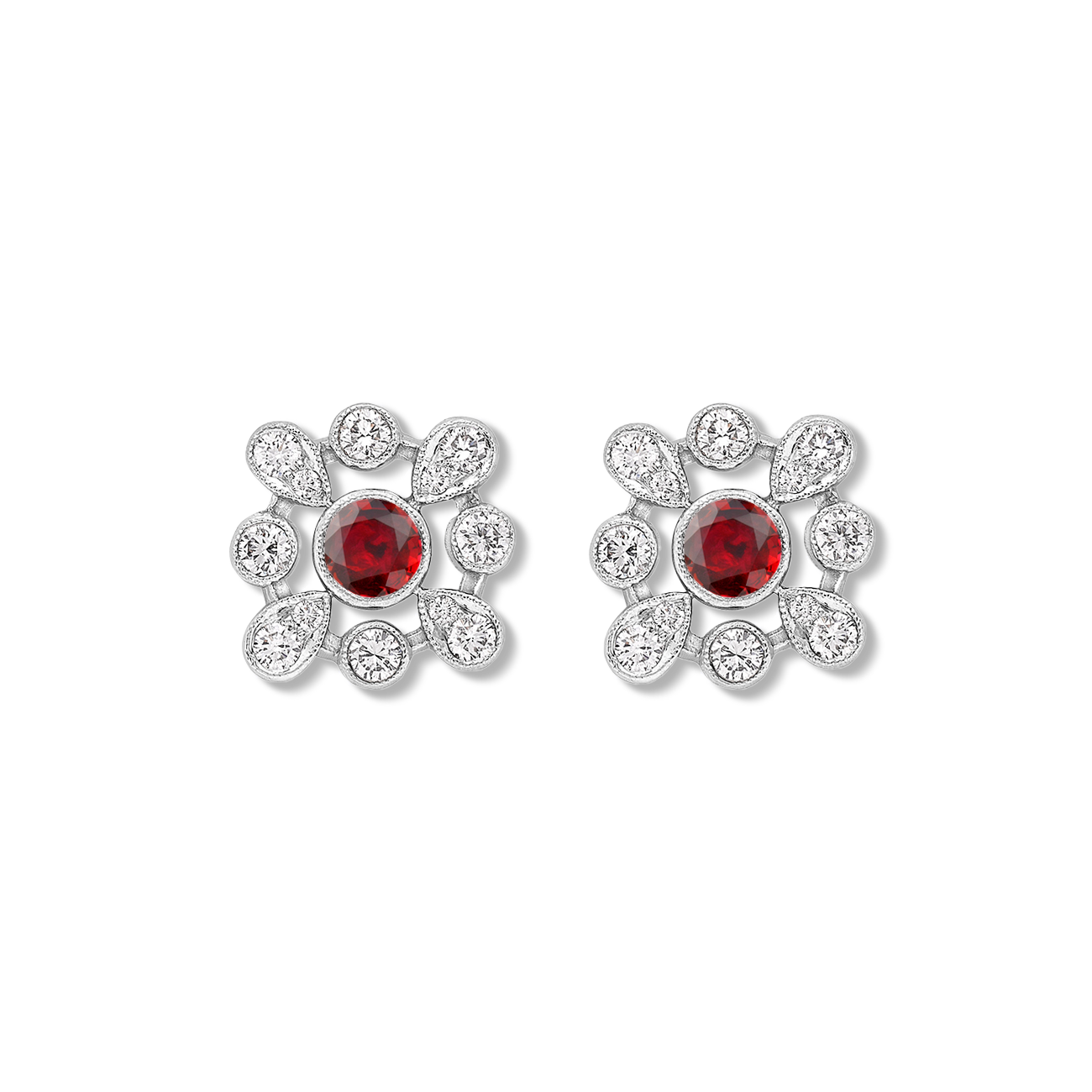 Ruby and diamond snowflake earrings