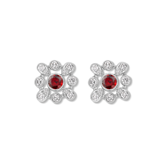 Ruby and diamond snowflake earrings