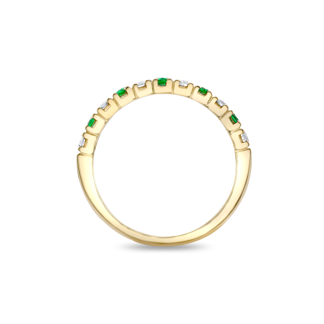 Small emerald and diamond castle half eternity ring
