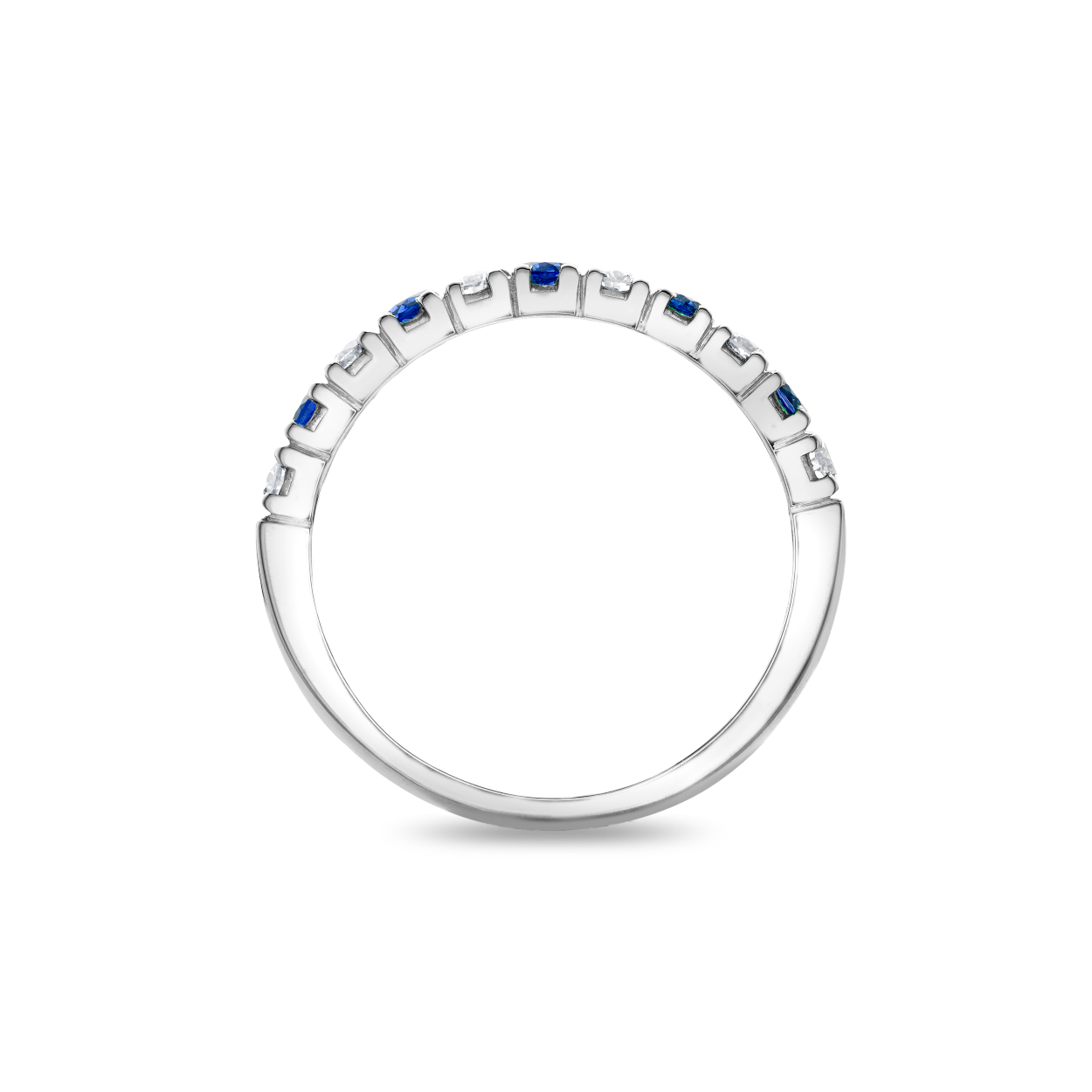 Small sapphire and diamond castle half eternity ring