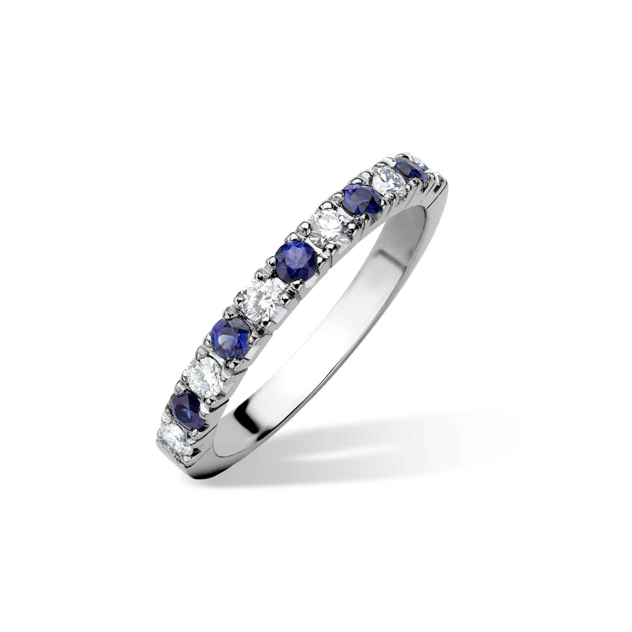 Small sapphire and diamond castle half eternity ring