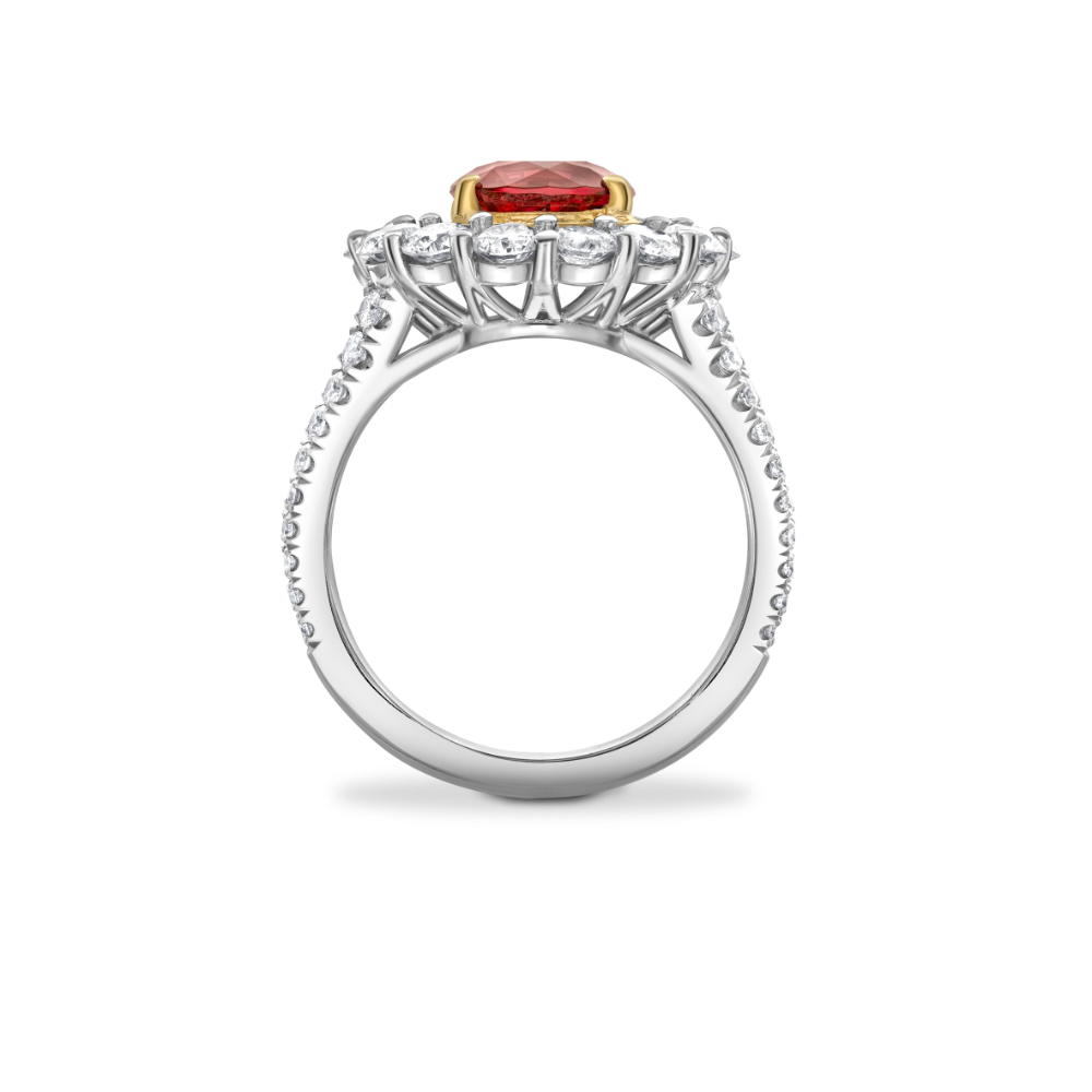 Round spinel and diamond double cluster ring