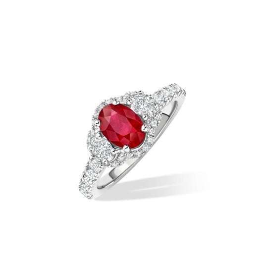 Ruby & Diamond 3 stone microset cluster ring