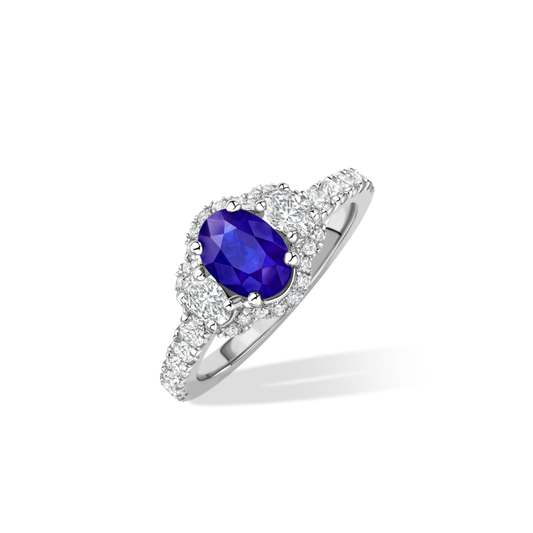 Sapphire & Diamond 3 stone microset cluster ring