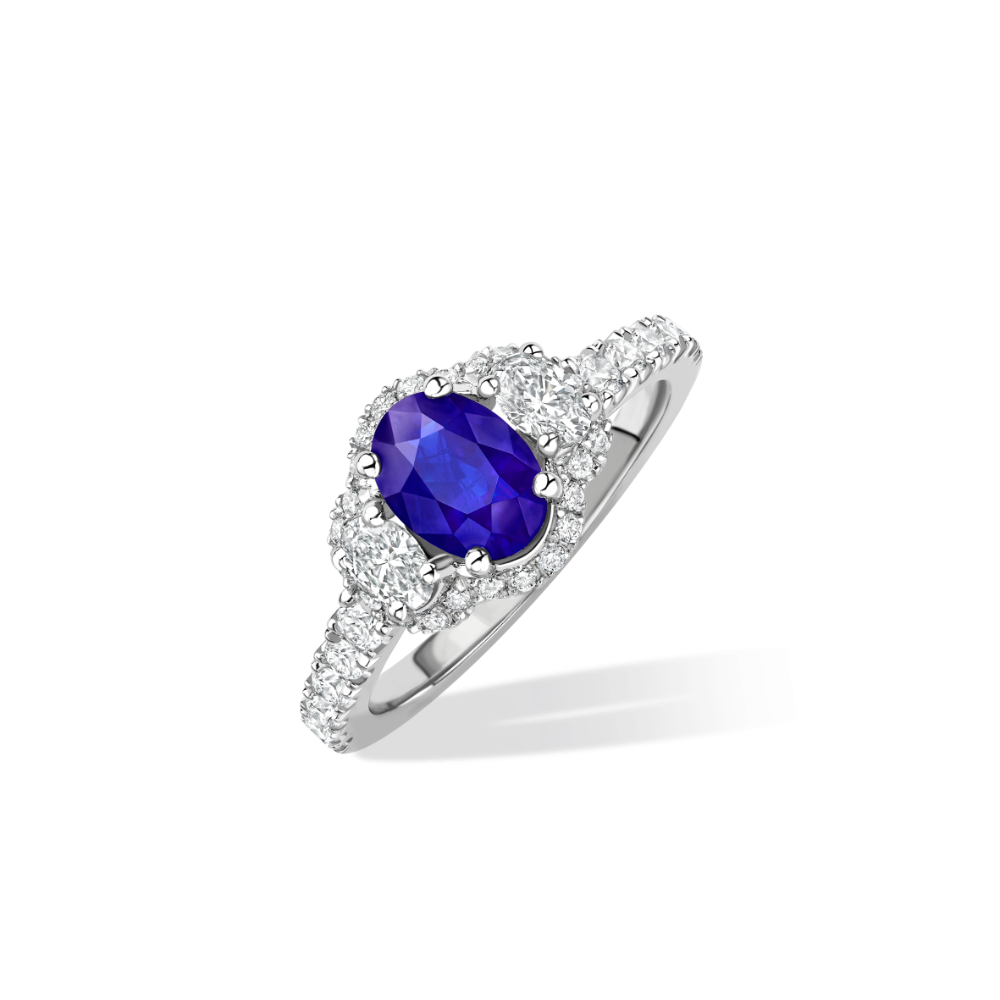 Sapphire & Diamond 3 stone microset cluster ring