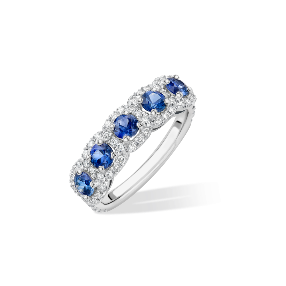 Sapphire halo half eternity ring