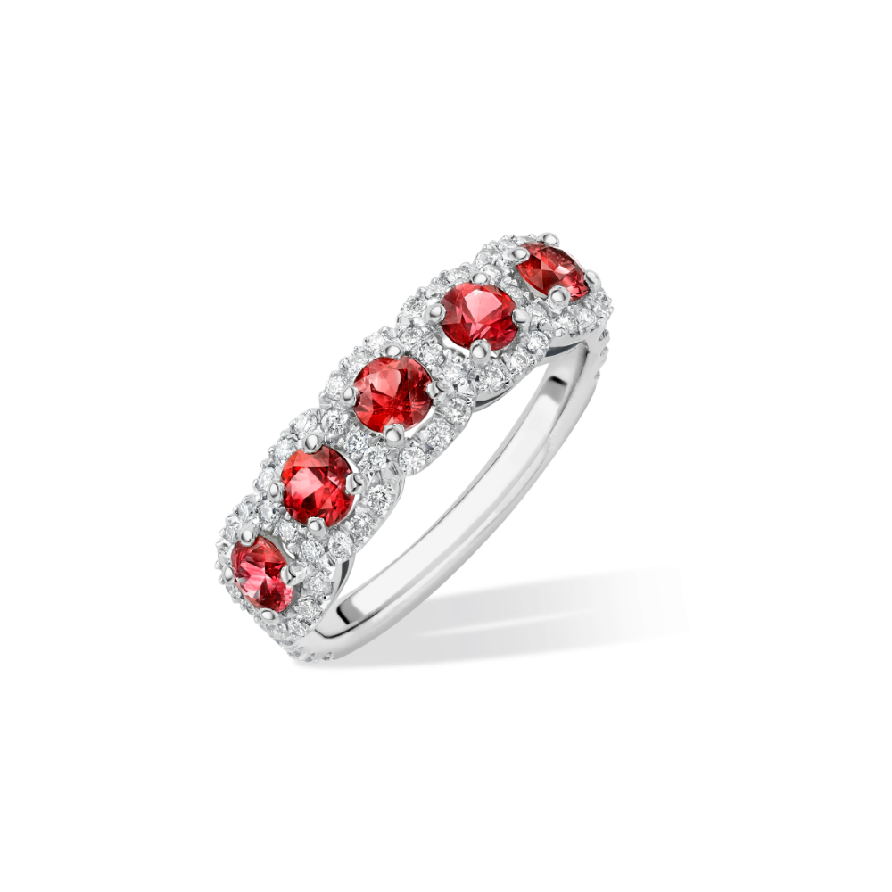 ruby halo half eternity ring