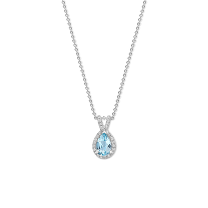 Drop shape aquamarine and diamond pendant