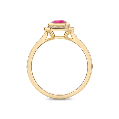 Radiant cut ruby and diamond cluster ring