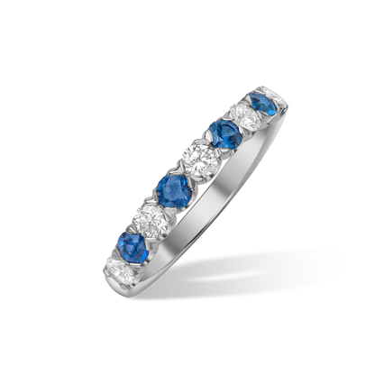Sapphire and diamond V claw half eternity ring