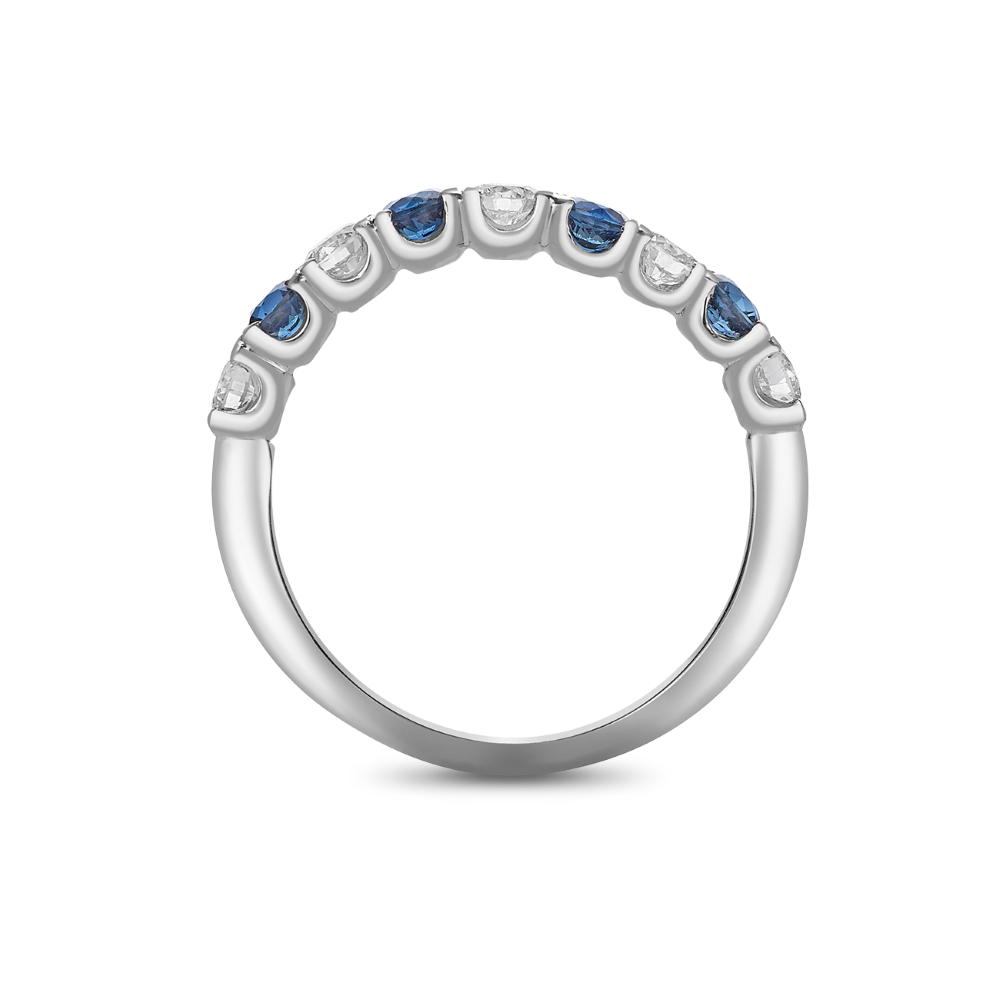 Sapphire and diamond V claw half eternity ring