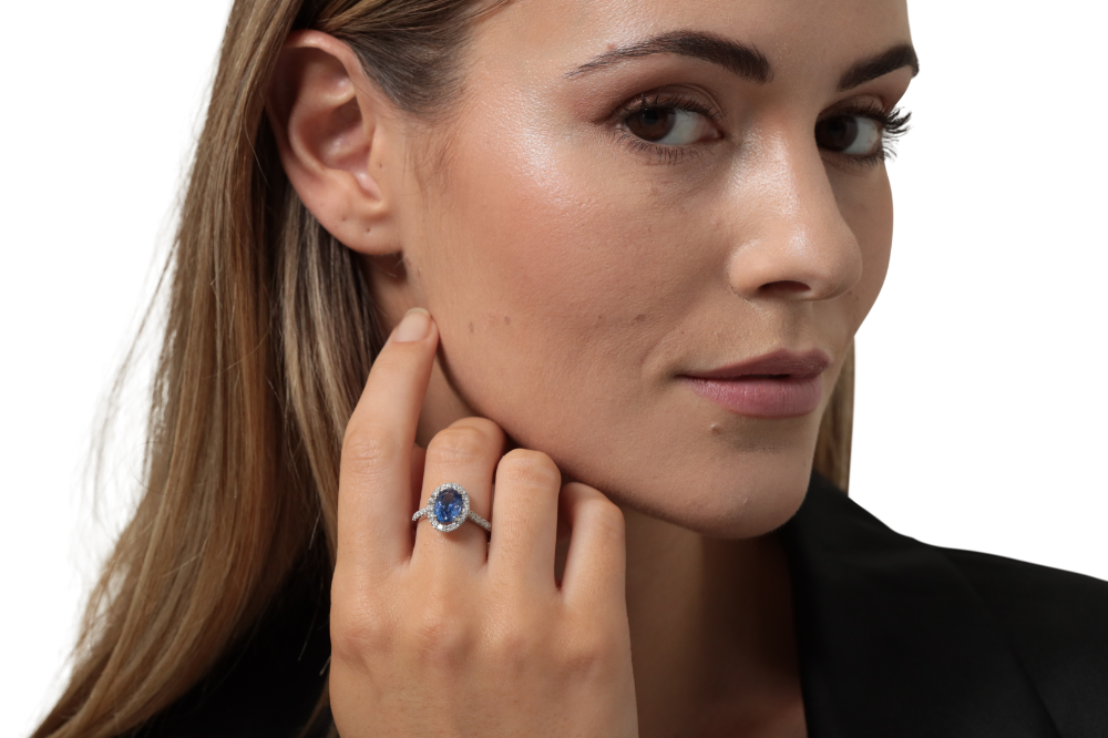 Oval sapphire and diamond Cluster