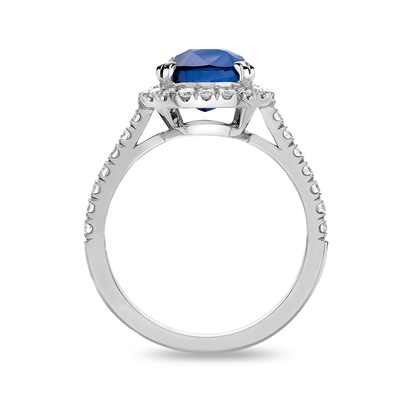 Radiant cut sapphire and diamond cluster ring