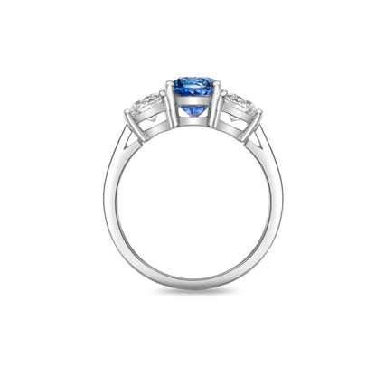 Round blue sapphire and diamond ring