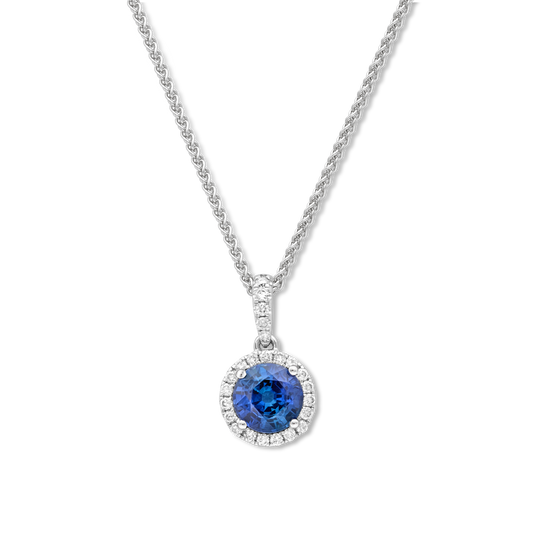 Blue sapphire and diamond cluster pendant