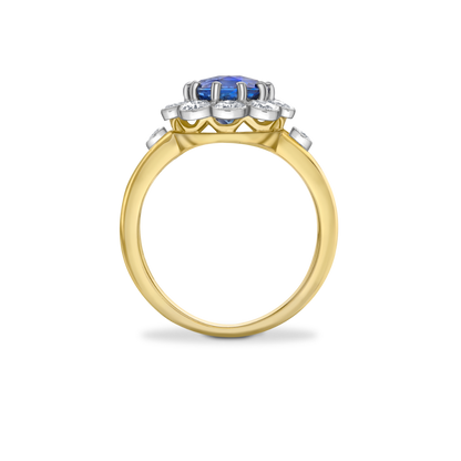 Oval sapphire and diamond cluster ring