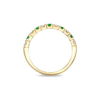 Small emerald and diamond castle half eternity ring