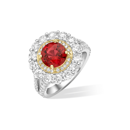 Round spinel and diamond double cluster ring