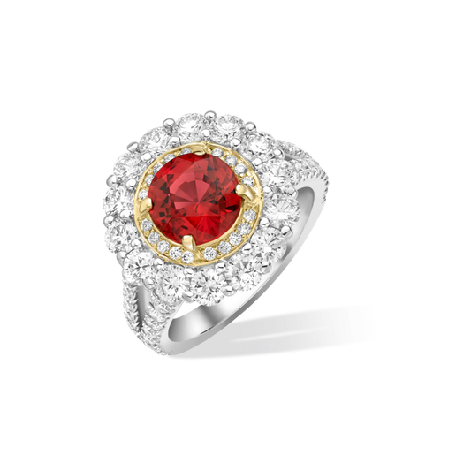 Round spinel and diamond double cluster ring