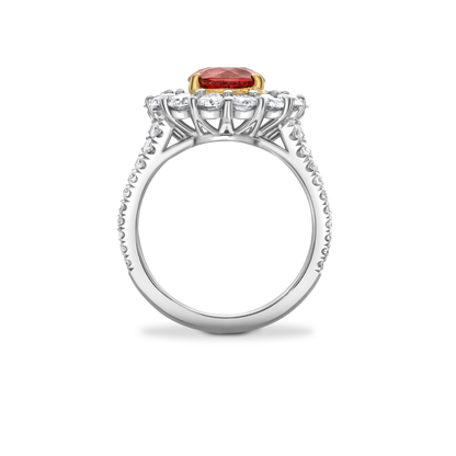 Round spinel and diamond double cluster ring