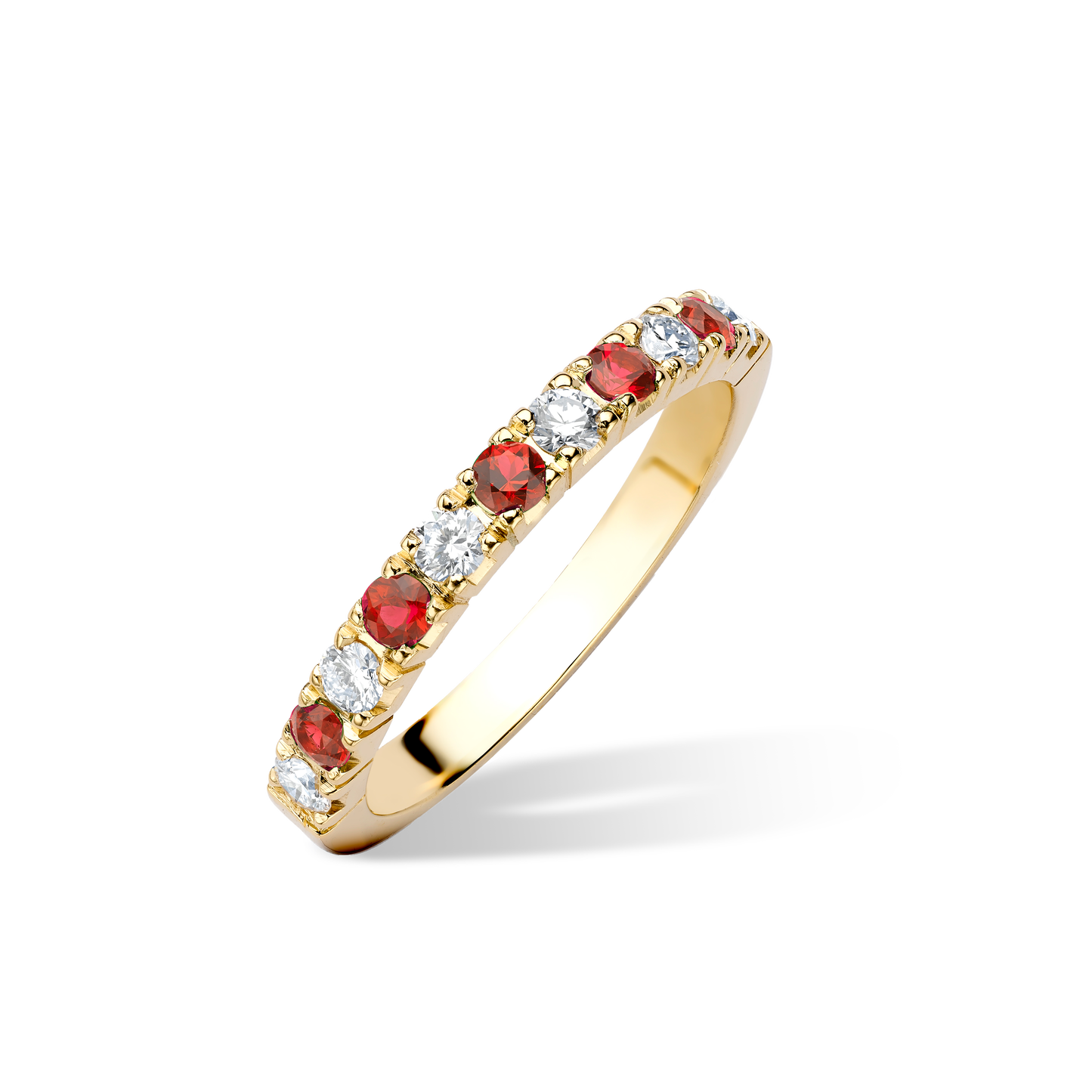 Ruby and diamond small castle eternity ring