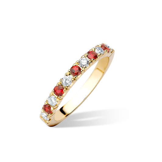 Ruby and diamond small castle eternity ring