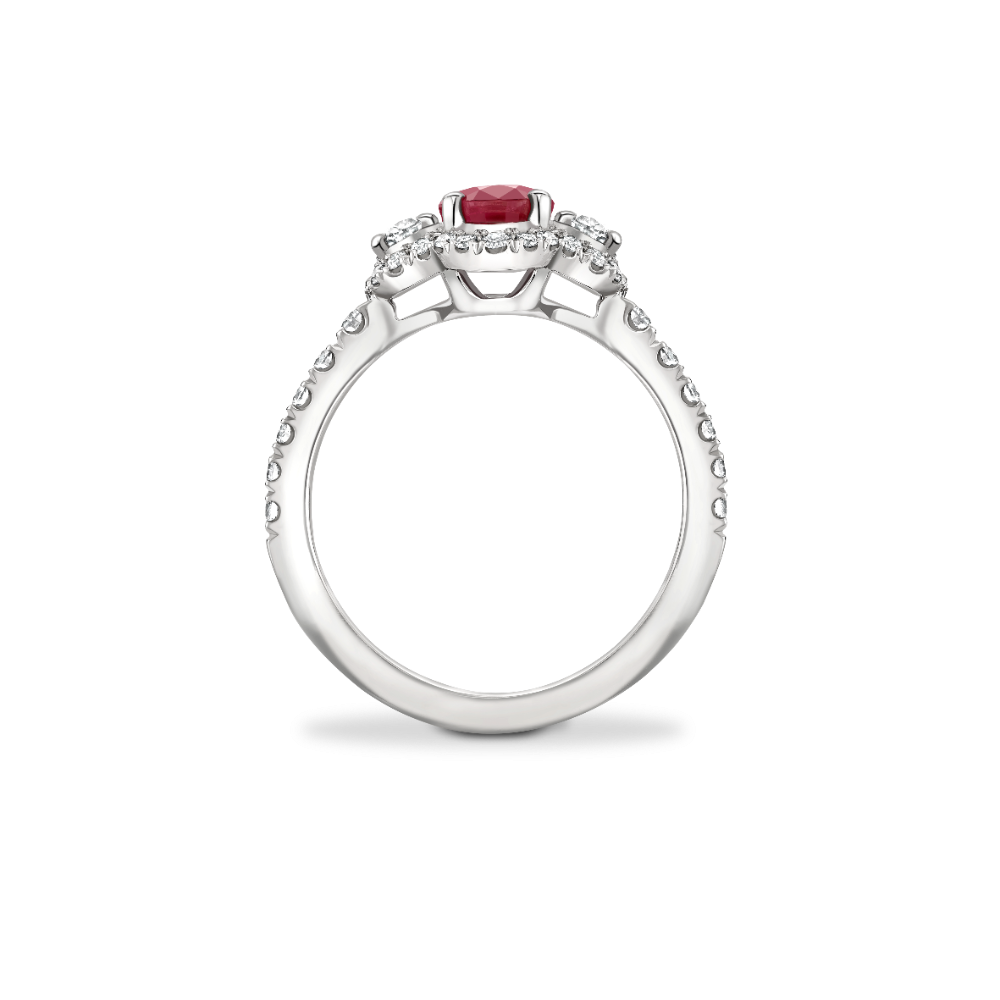Ruby & Diamond 3 stone microset cluster ring